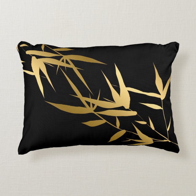 Elegant Asian Black Gold Bamboo for home Accent Pillow (Front)