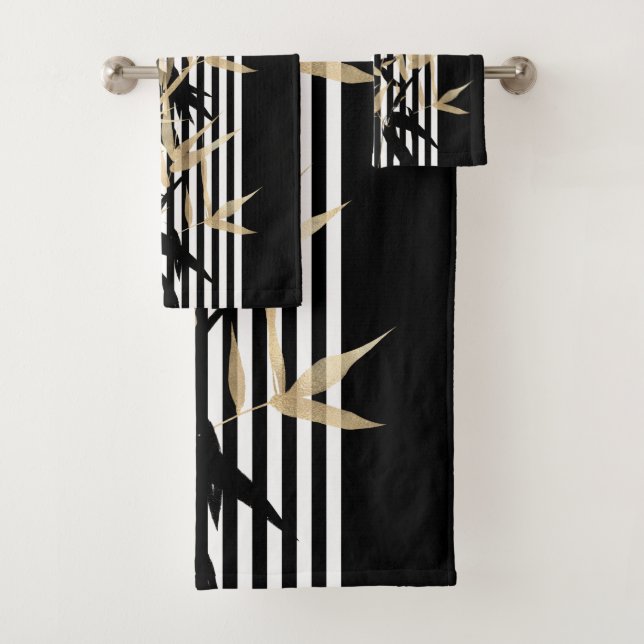 Elegant Asian Black White Stripe Gold Bamboo set (Insitu)
