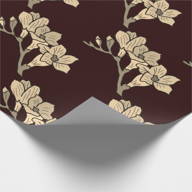 Elegant asian gladioli flowers floral brown wrapping paper (Corner)