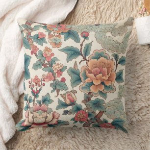 Elegant Asian-Inspired Botanical Throw Pillow