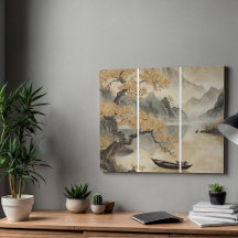 Elegant Asian Landscape Triptych Wall Art Canvas