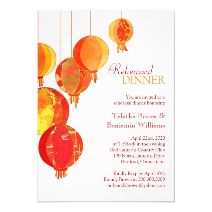 Elegant Asian Lanterns Wedding Rehearsal Dinner Custom Invite