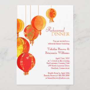 Elegant Asian Lanterns Wedding Rehearsal Dinner Invitation