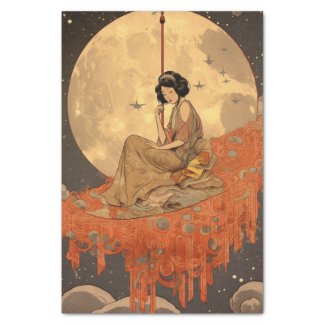 Elegant Asian Moon Sitter Decoupage Crafting