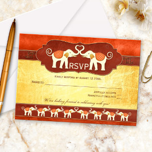 Elegant Asian White Elephants Wedding RSVP Card