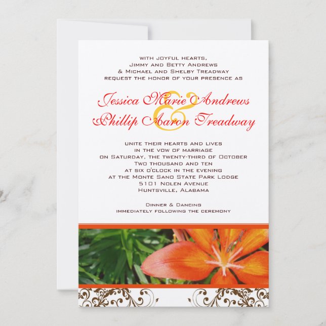 Elegant Asiatic Lily Wedding Invitation (Front)