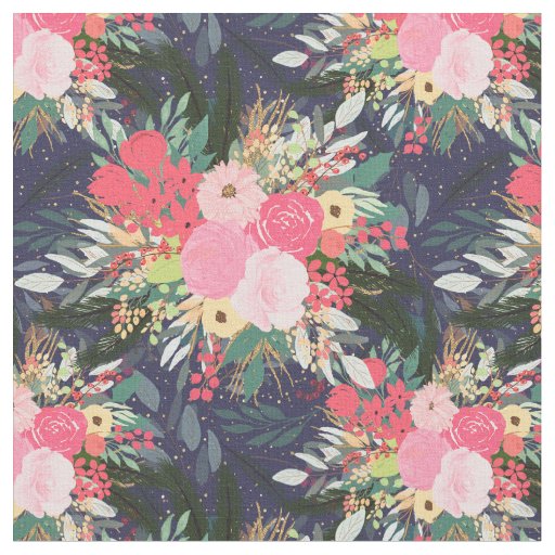 Elegant Astral Aura Winter Floral & Gold Dots Fabric