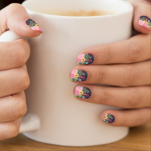 Elegant Astral Aura Winter Floral  Gold Dots Minx Nail Art