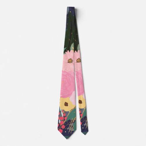 Elegant Astral Aura Winter Floral  Gold Dots Neck Tie