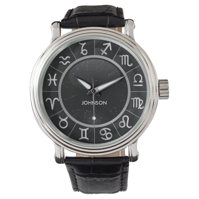 Elegant Astrology Signs - 12 Zodiac Symbols Watch (Front)
