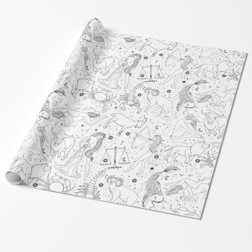 Elegant Astrology Zodiac BlackWhite Wrapping Paper