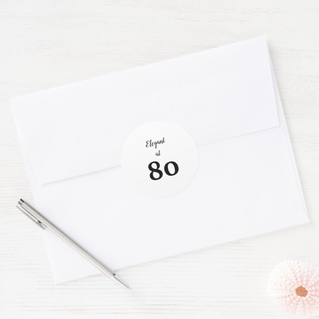 Elegant at 80 birthday black text minimal sticker  (Envelope)