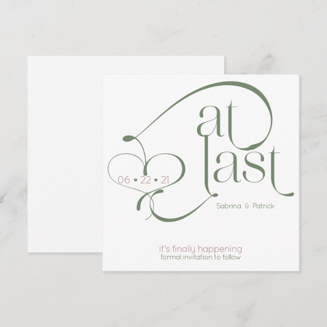 Elegant At Last Dusty Rose Sage  Save the Date Invitation (Front/Back)
