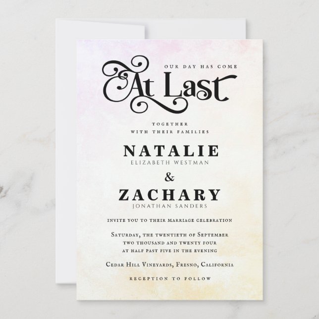 Elegant At Last Our Day Has Come Wedding Invitation (Front)