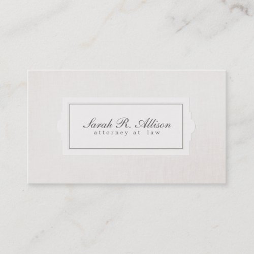 Elegant Attorney Plaque Style Beige Linen Look Business Card