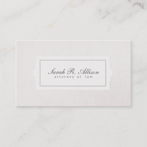 Customizable Elegant Attorney Plaque Style Beige Linen Look Business Card Template