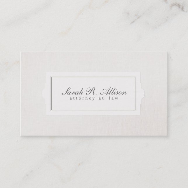 Elegant Attorney Plaque Style Beige Linen Look Business Card (Front)