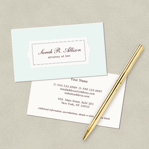Customizable Elegant Attorney Plaque Style Light Blue Business Cards