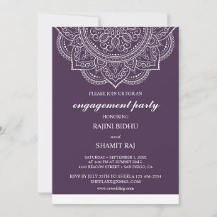 Elegant Aubergine Paisley Indian Engagement Party Invitation