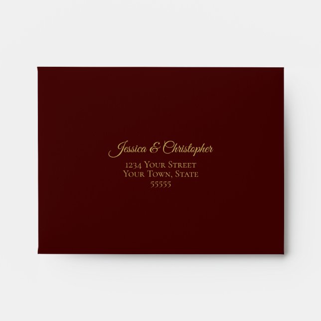 Elegant Auburn Brown and Gold Lace Wedding RSVP Envelope (Front)