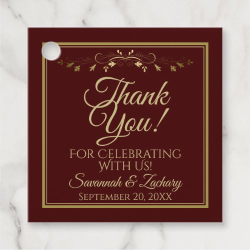 Elegant Auburn Brown & Gold Wedding Thank You Favor Tags