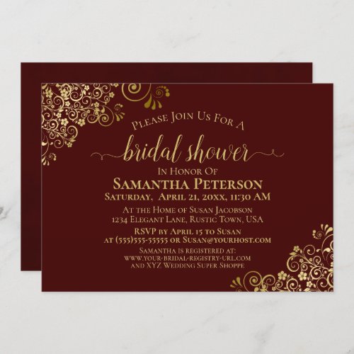 Elegant Auburn  Gold Lace Frills Bridal Shower Invitation