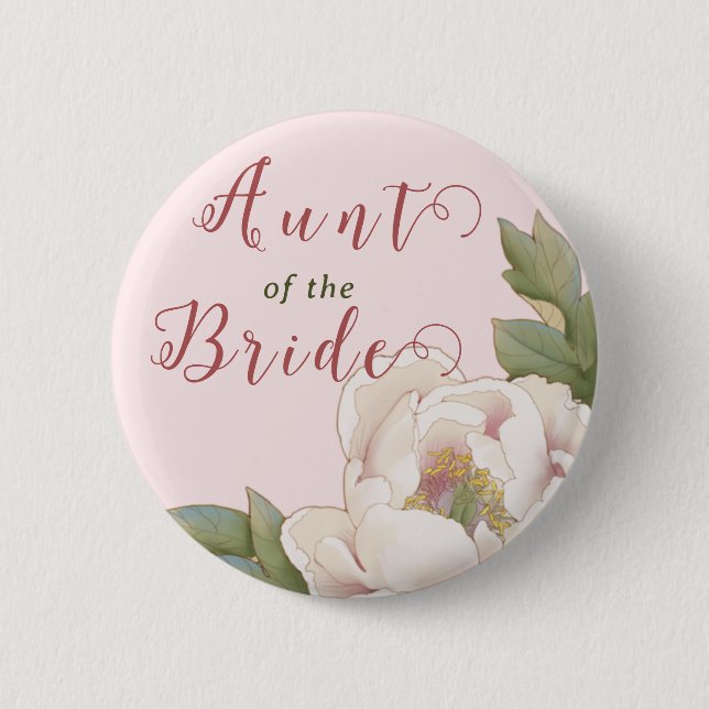 Elegant Aunt of the Bride Blush Pink Floral  Button (Front)
