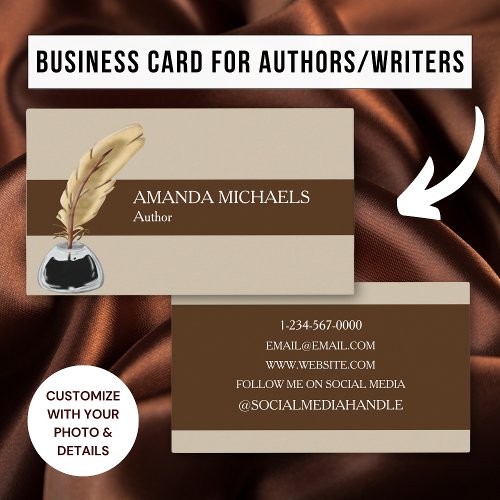 Elegant Author Book Writer Brown Ink Business Card