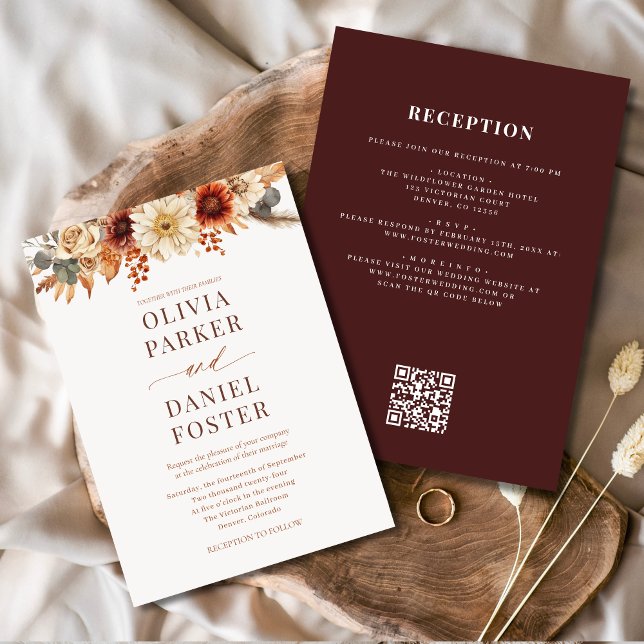 Elegant Autumn All in One QR Code Fall Wedding Invitation (Creator Uploaded)