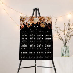 Elegant Autumn Black Wedding Seating Chart Sign