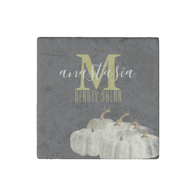 Elegant Autumn Black White Pumpkins Beauty Salon Stone Magnet (Front)