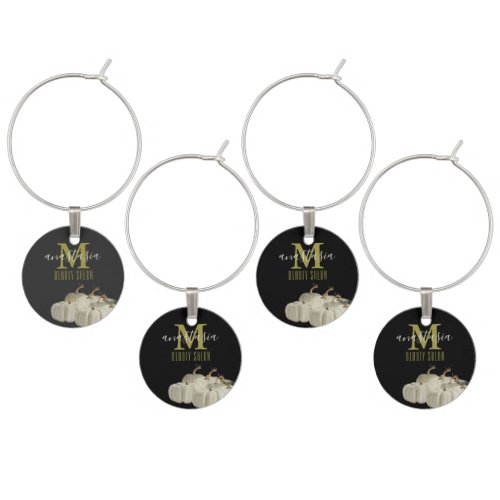 Elegant Autumn Black White Pumpkins Beauty salon  Wine Charm