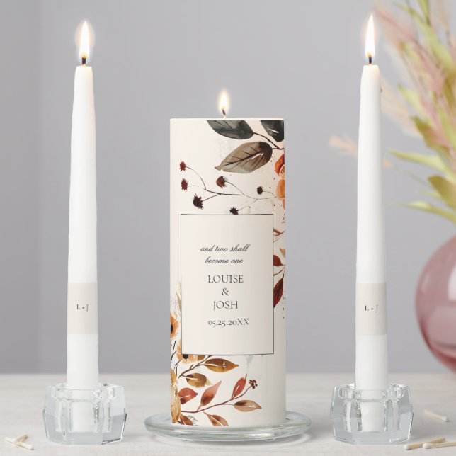 Elegant Autumn Botanical Wedding Ceremony Unity Candle Set (In Situ)