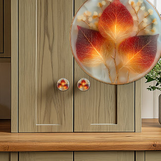 Elegant Autumn Bright Orange Yellow Leaves Ceramic Knob