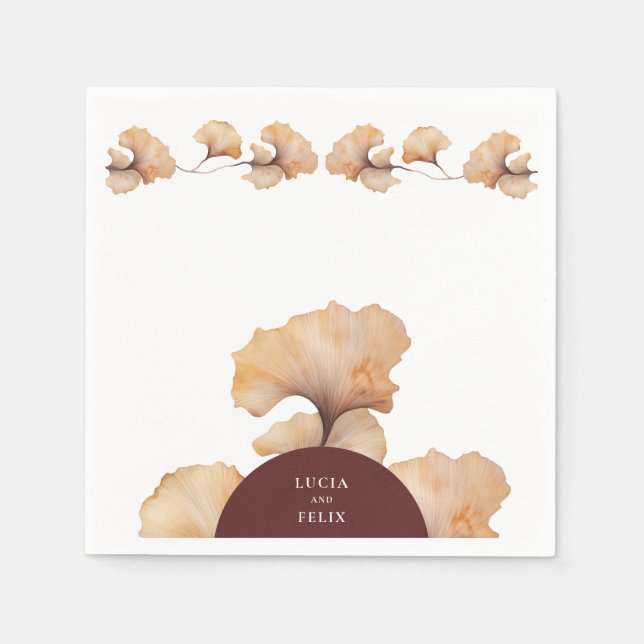 Elegant Autumn Burnt Orange Floral Wedding Dinner Napkins (Front)