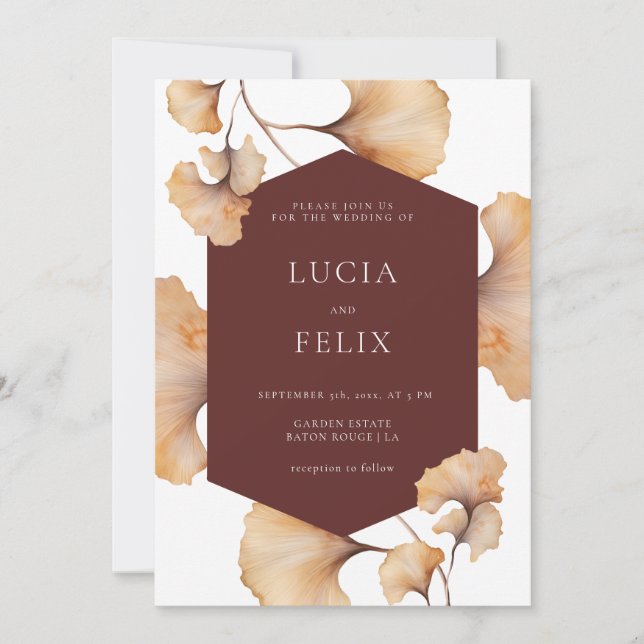 Elegant Autumn Burnt Orange Floral Wedding Invitation (Front)