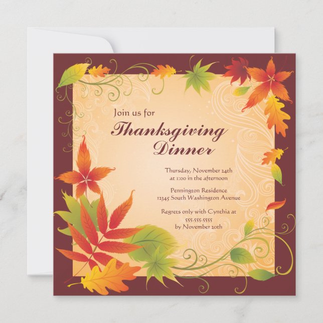 Elegant autumn color Thanksgiving party invitation (Front)