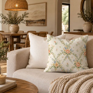 Elegant Autumn Cottagecore Wildflower Pastel Pillo Throw Pillow