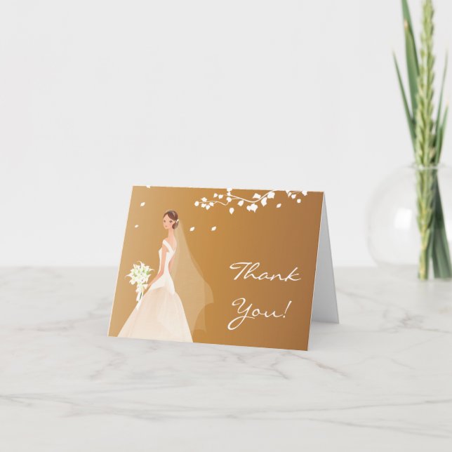 Elegant Autumn Dark Gold Bride Thank You Note Card (Front)