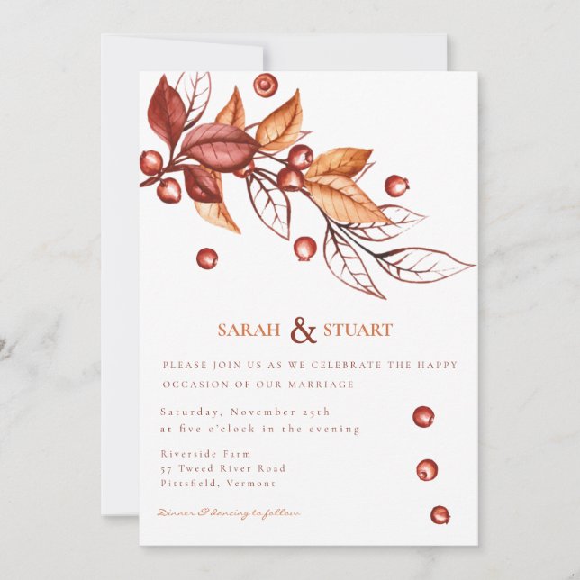 Elegant Autumn Earth tone Terracotta Wedding Invitation (Front)
