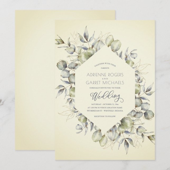 Elegant Autumn Eucalyptus Wedding Invitation   (Front/Back)