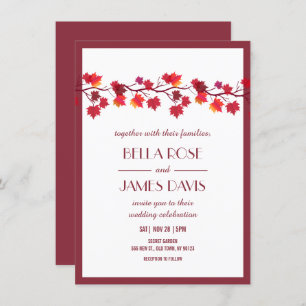 Elegant Autumn Fall Burgundy Wedding Invitation