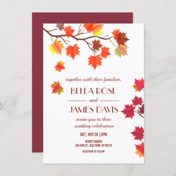 Elegant Autumn Fall Burgundy Wedding Invitations by FancyMeWedding at Zazzle