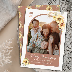 Elegant Autumn Fall Chic Floral Happy Thanksgiving Holiday Card