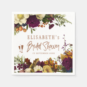 Elegant autumn fall floral custom bridal shower napkins