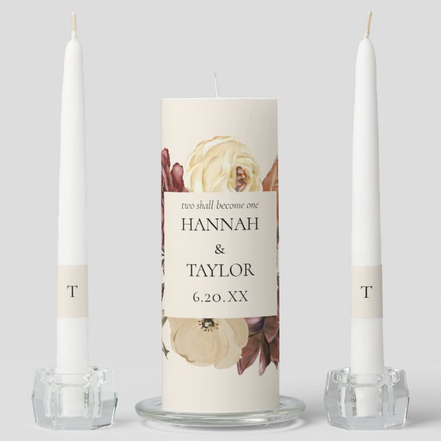 Elegant Autumn Fall Floral Flap Wedding Ceremony Unity Candle Set (Front)