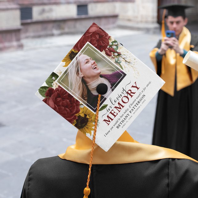 Elegant Autumn Fall Floral Photo Memorial Graduation Cap Topper (Creator Uploaded)