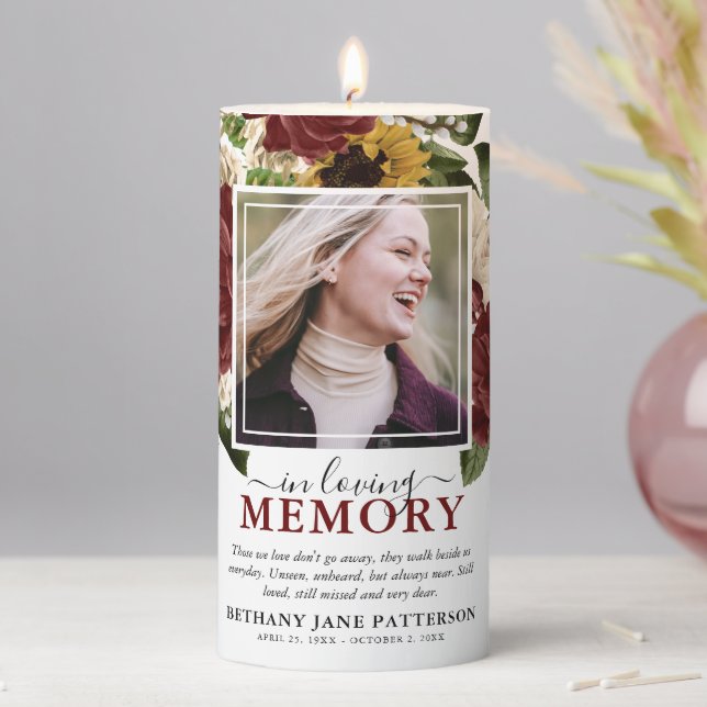 Elegant Autumn Fall Floral Photo Memorial Pillar Candle (In Situ)