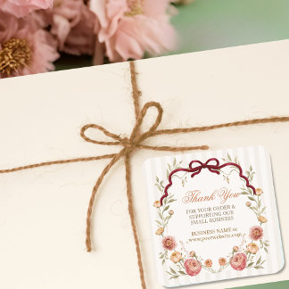Elegant Autumn Fall Floral Thank You For Order Square Sticker