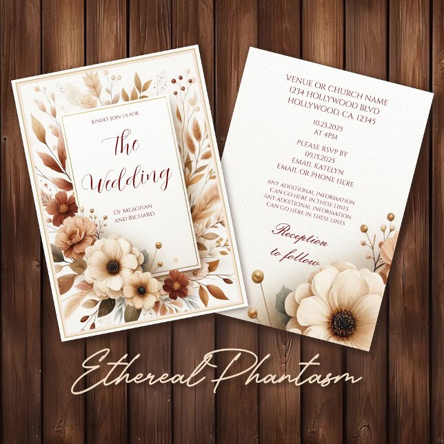 Elegant Autumn Fall Floral Wedding Invitation (elegant country fall autumn halloween harvest wedding rsvp details card information white brown)